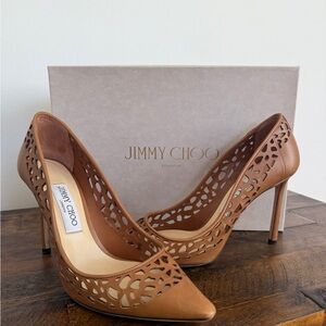 Jimmy Choo Romy tan perforated Heels